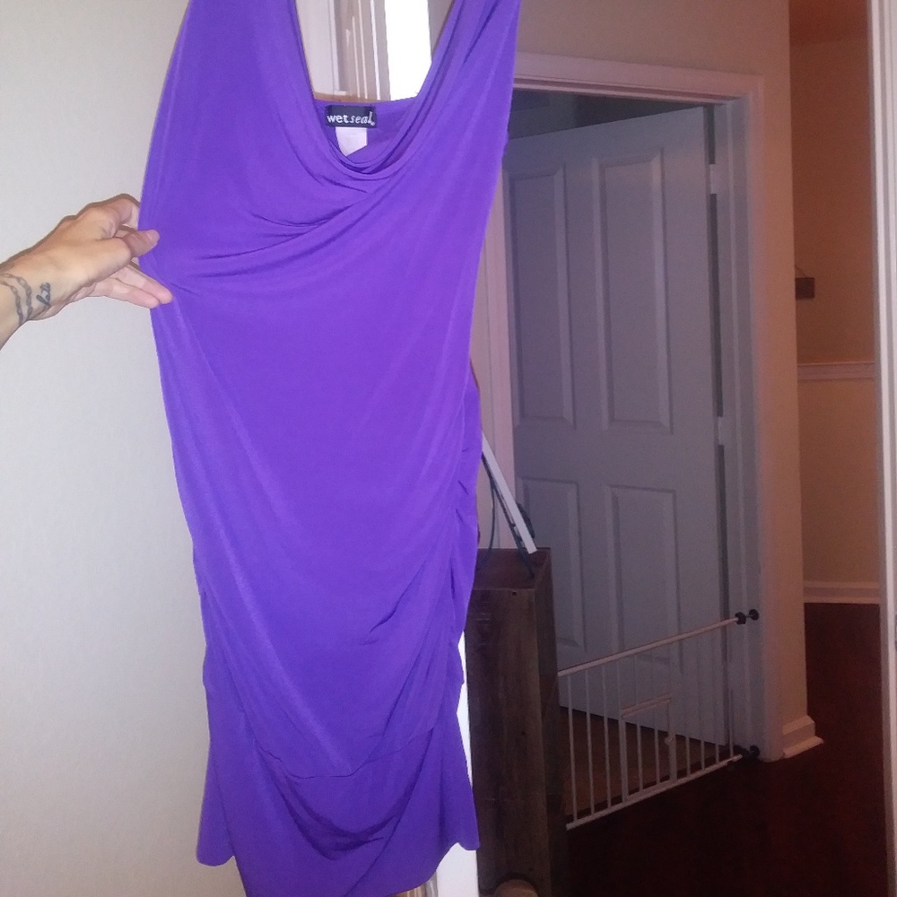 Cowl neck purple bodycon club dress
